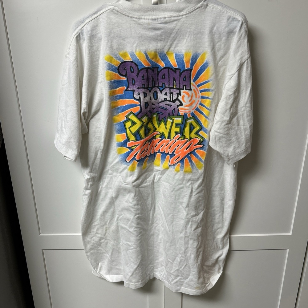Vintage Banana Boat T-Shirt Mens XXL 90s Single Stitch Power Tanning USA White